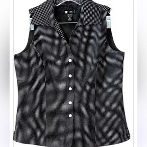 Vintage Silk Carole Little Black and White Polka Dot Sleeveless Blouse M